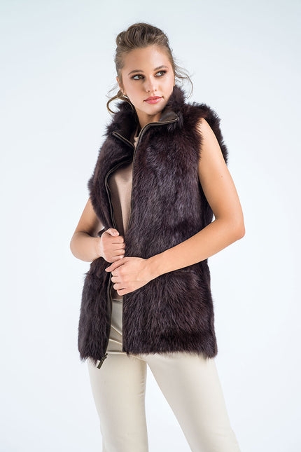 Brown Geniune Reversible Sheepskin Fur Vest-2