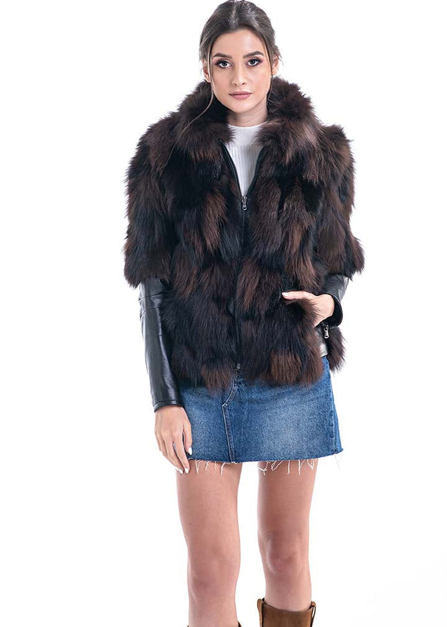 Brown Genuine Fox Fur Jacket-0