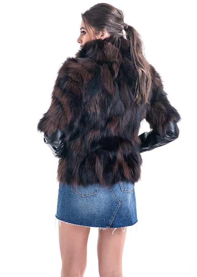 Brown Genuine Fox Fur Jacket-1