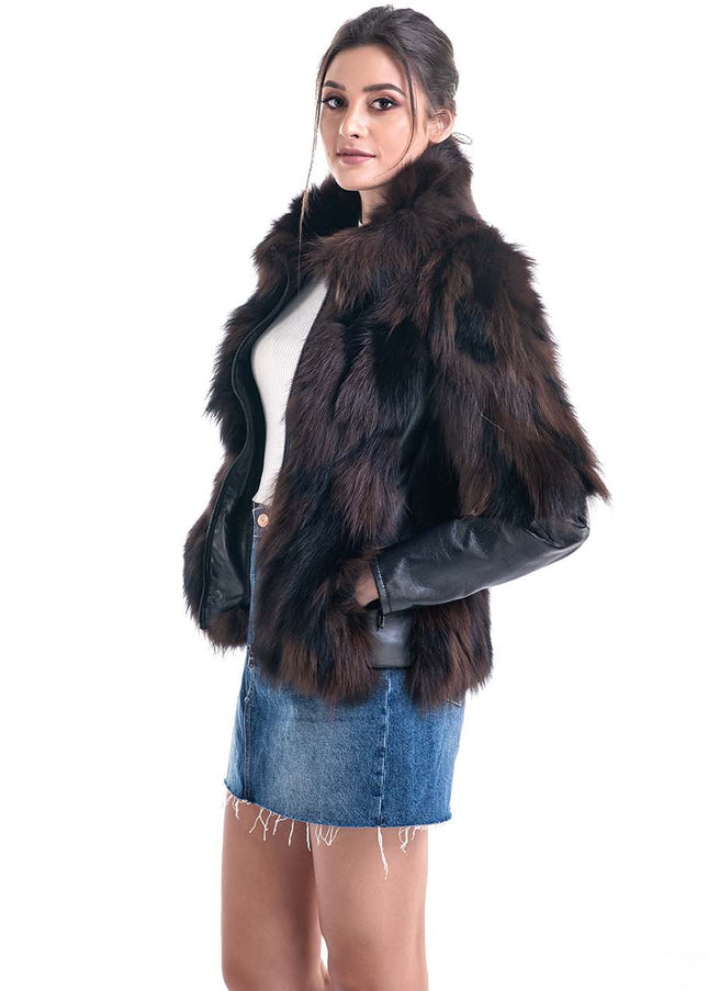 Brown Genuine Fox Fur Jacket-2