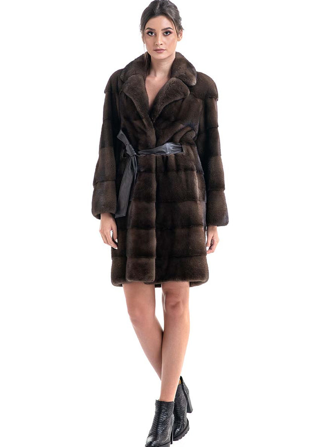 Brown Genuine Mink Fur Coat-0