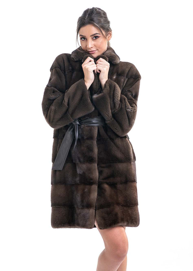 Brown Genuine Mink Fur Coat-2