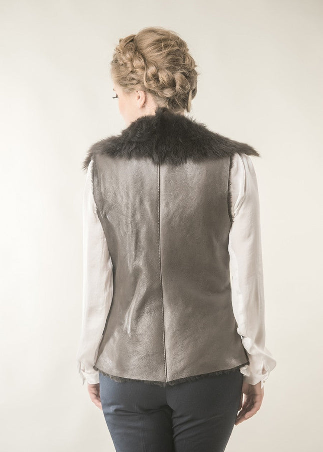 Brown Merino Fur Nappa Lamb Leather Vest-1