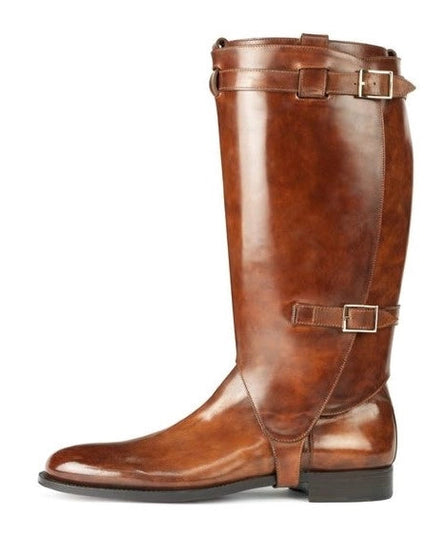 Brown Patina Leather Equestrian Horse Riding Boots