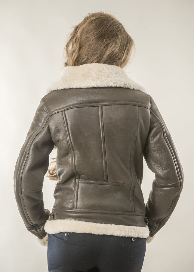 Brown Shearling Leather Biker Jacket with Merino Fur-2