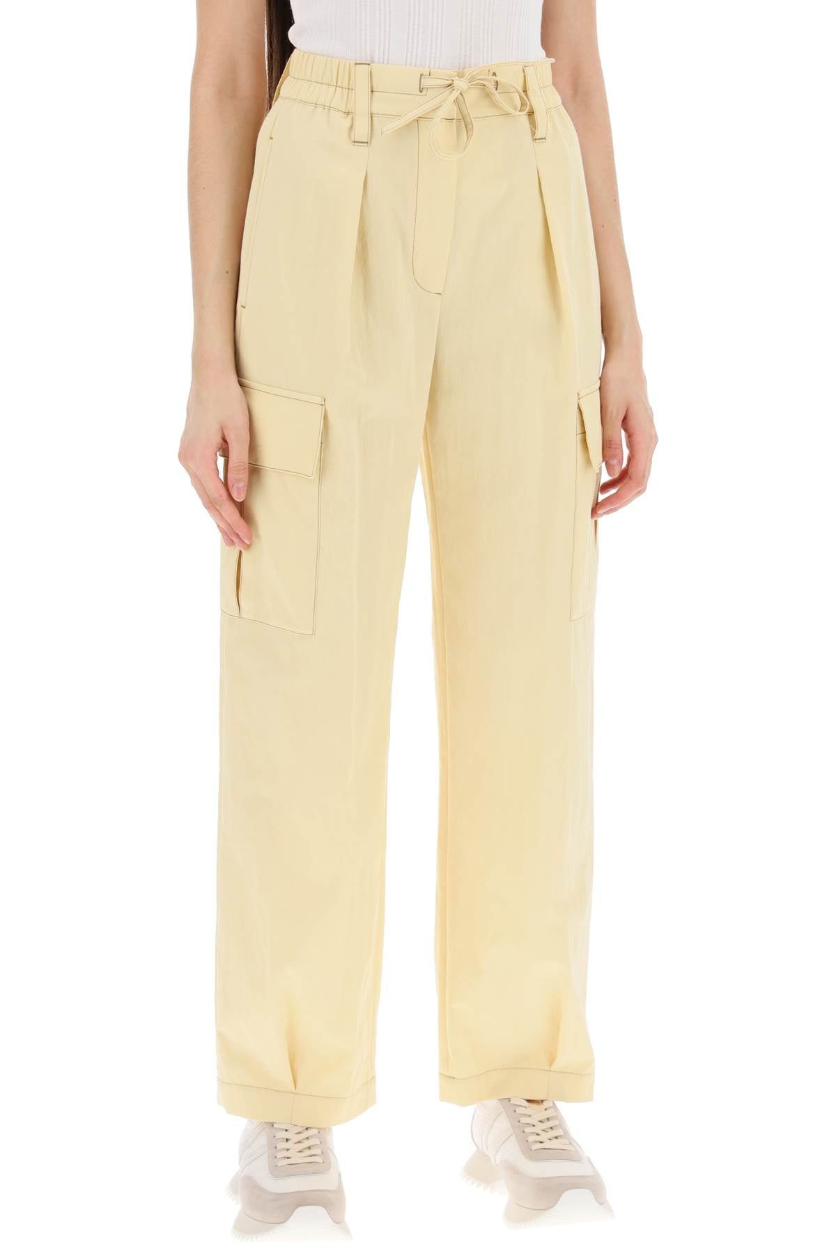 Brunello Cucinelli Gabardine Utility Pants With Pockets And-women > clothing > trousers-Brunello Cucinelli-38-Yellow-Urbanheer