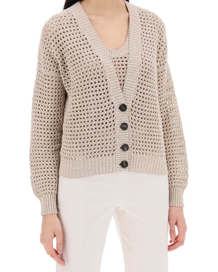 Brunello Cucinelli Knit Cardigan With A Mesh Design-women > clothing > knitwear-Brunello Cucinelli-Urbanheer