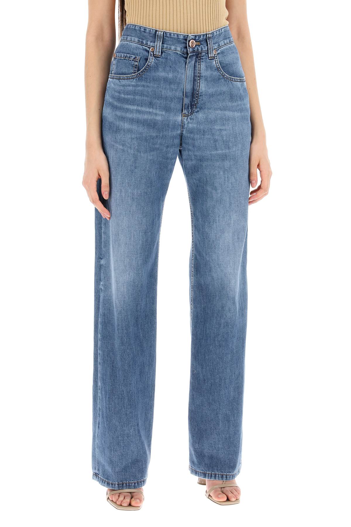 Brunello Cucinelli Loose Cotton Denim Jeans In Nine Words-women > clothing > jeans-Brunello Cucinelli-42-Blue-Urbanheer