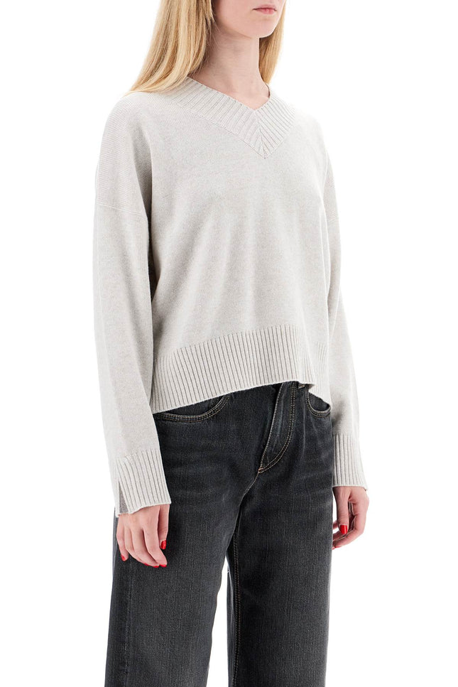 Brunello Cucinelli cashmere pullover with shiny cuff details.