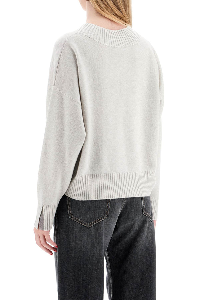 Brunello Cucinelli cashmere pullover with shiny cuff details.