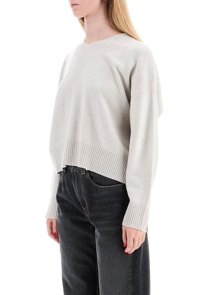 Brunello Cucinelli cashmere pullover with shiny cuff details.