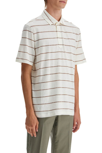 Brunello Cucinelli striped linen and cotton polo shirt