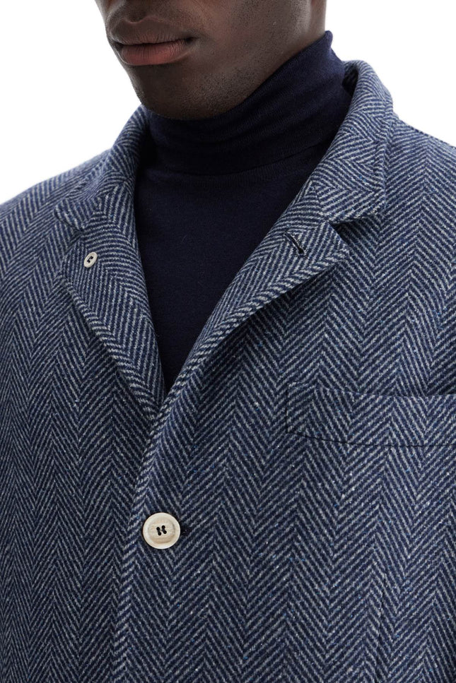 Brunello Cucinelli wool*** silk and cashmere chevron coat - Blue