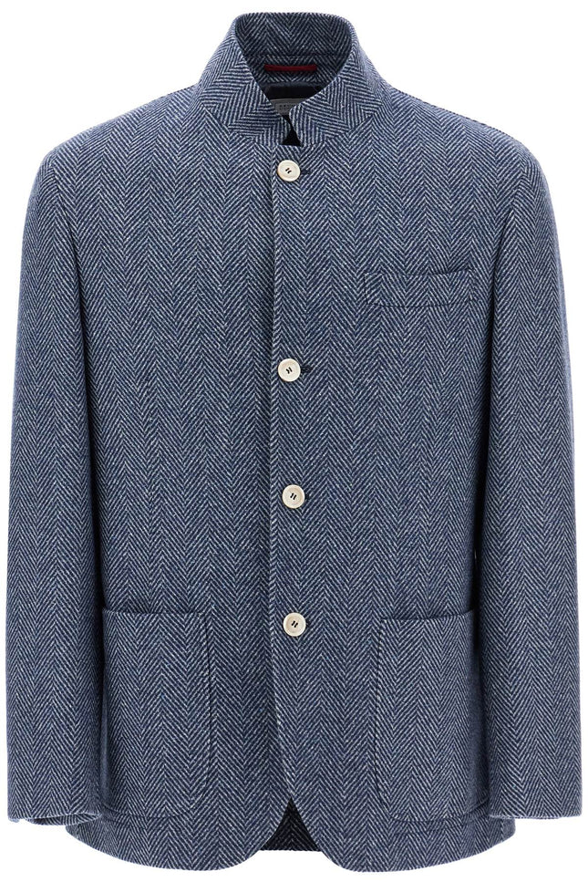 Brunello Cucinelli wool*** silk and cashmere chevron coat - Blue