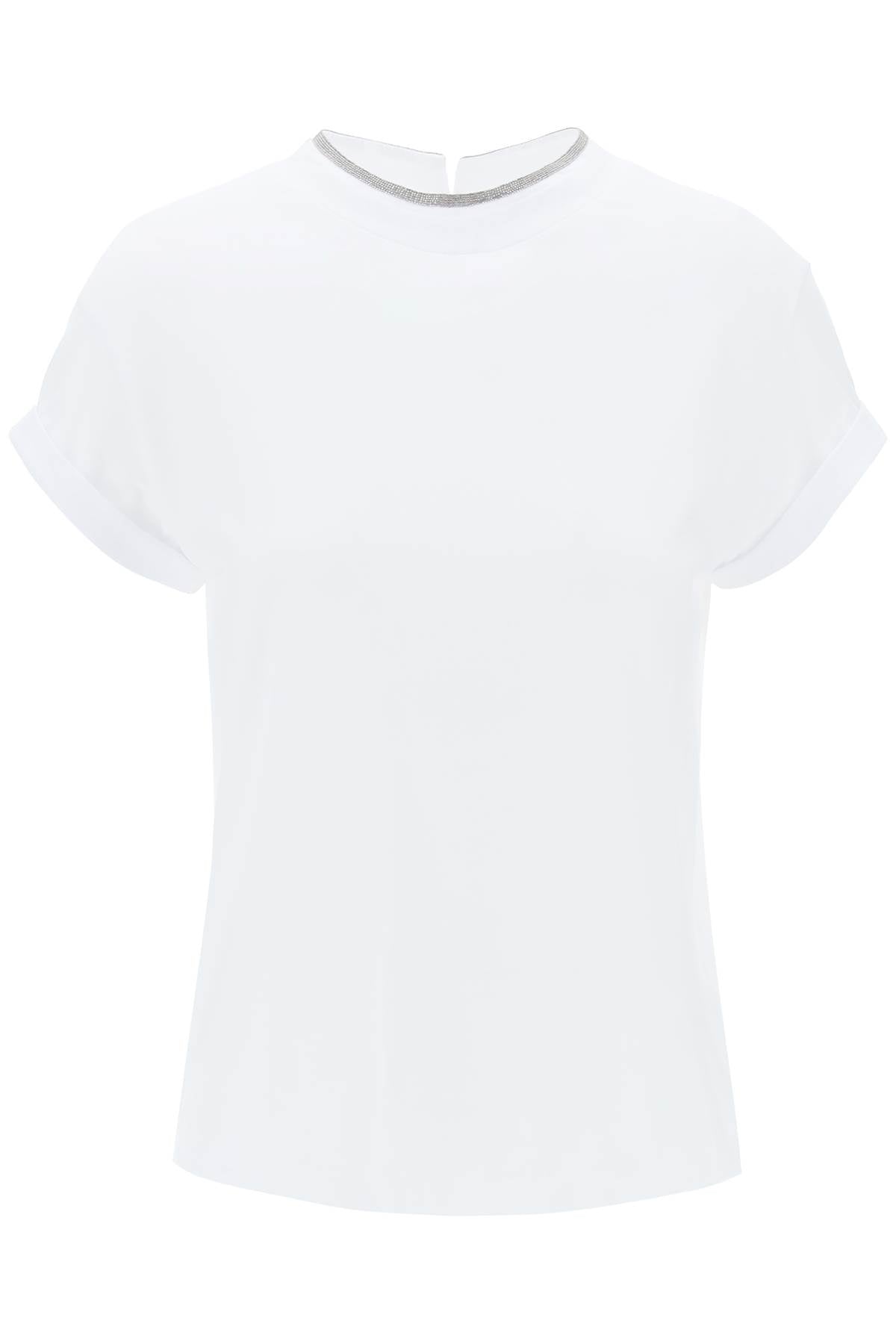 Brunello cucinelli cotton t-shirt with precious coll-women > clothing > topwear-Brunello Cucinelli-l-White-Urbanheer