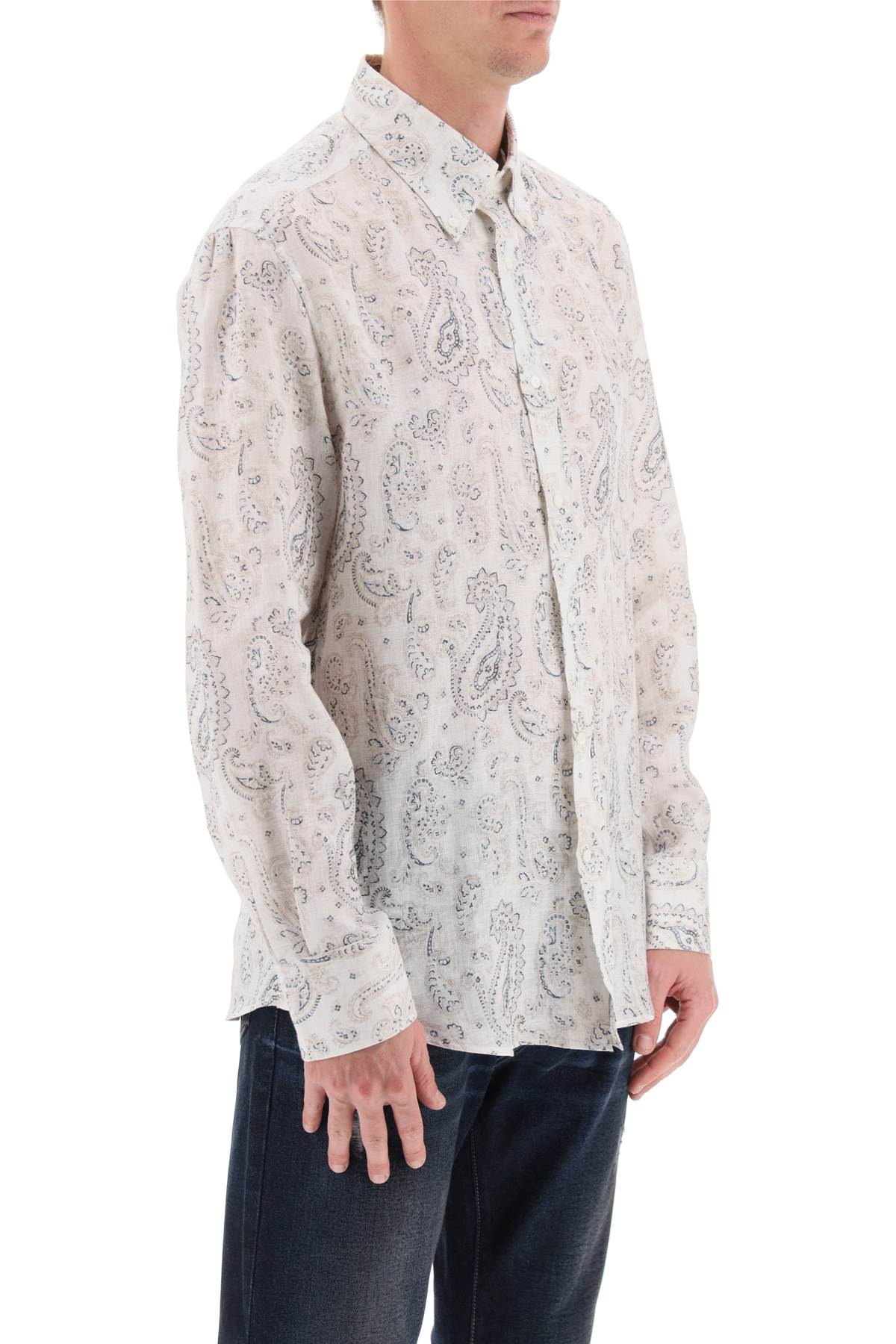 Brunello cucinelli linen shirt with paisley pattern-men > clothing > shirts-Brunello Cucinelli-Urbanheer