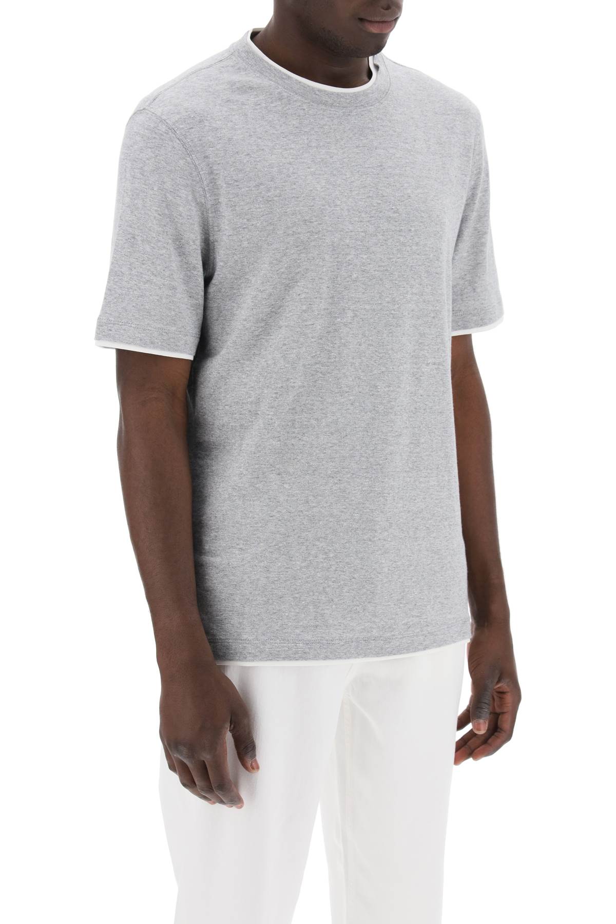 Brunello cucinelli overlapped-effect t-shirt in linen and cotton-men > clothing > t-shirts and sweatshirts > t-shirts-Brunello Cucinelli-Urbanheer