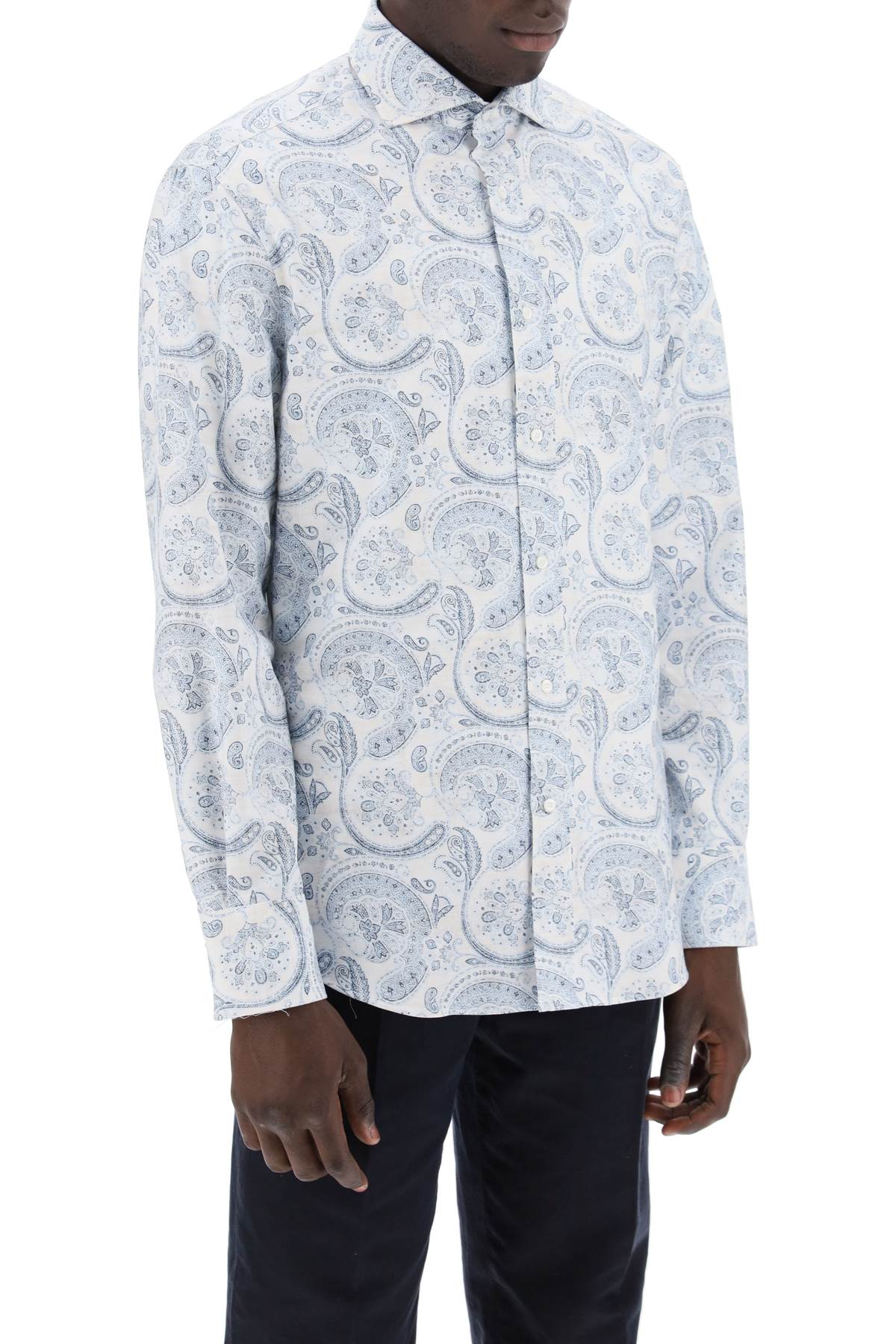 Brunello cucinelli oxford shirt with paisley pattern-men > clothing > shirts-Brunello Cucinelli-Urbanheer