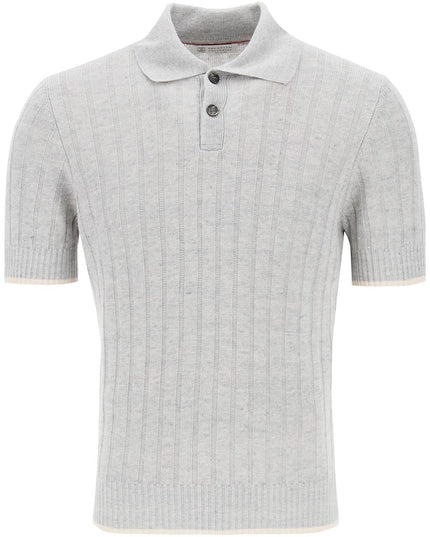 Brunello cucinelli ribbed knit polo shirt-Polos/Knits-BRUNELLO CUCINELLI-48-Grey-Urbanheer