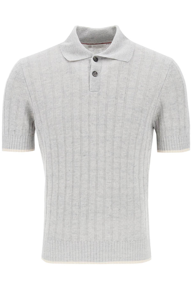Brunello cucinelli ribbed knit polo shirt-Polos/Knits-BRUNELLO CUCINELLI-48-Grey-Urbanheer