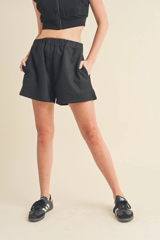 Brush-Soft High Waisted Sweat Shorts Black