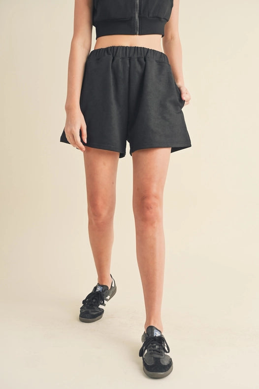 Brush-Soft High Waisted Sweat Shorts Black