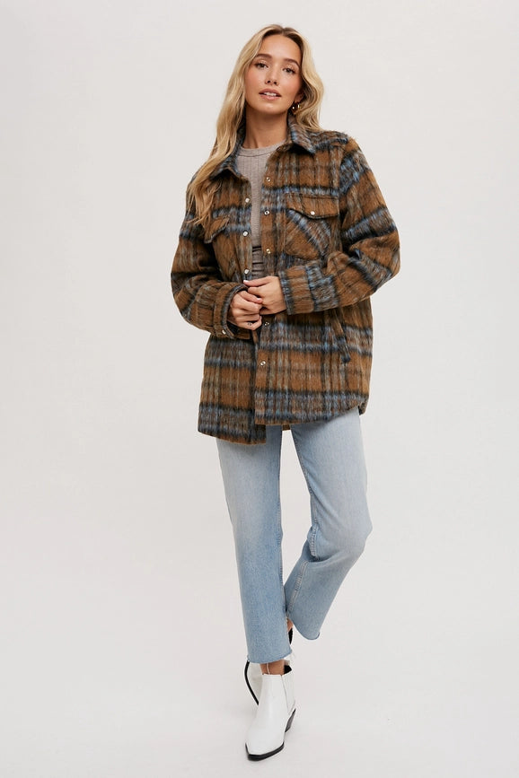 Brushed Flannel Plaid Shacket MOCHA COMBO