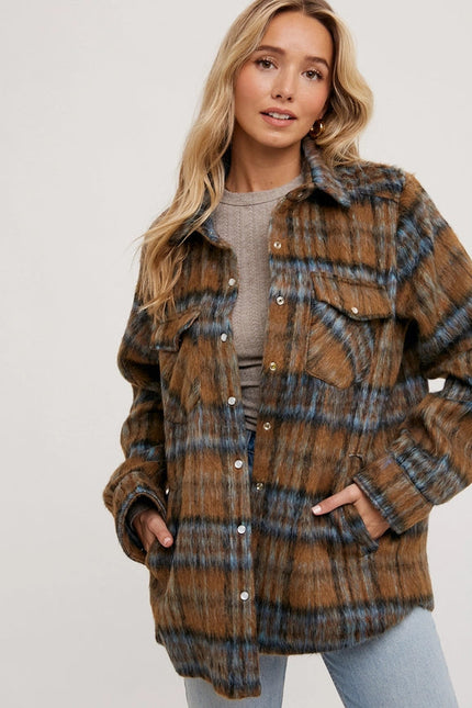 Brushed Flannel Plaid Shacket MOCHA COMBO