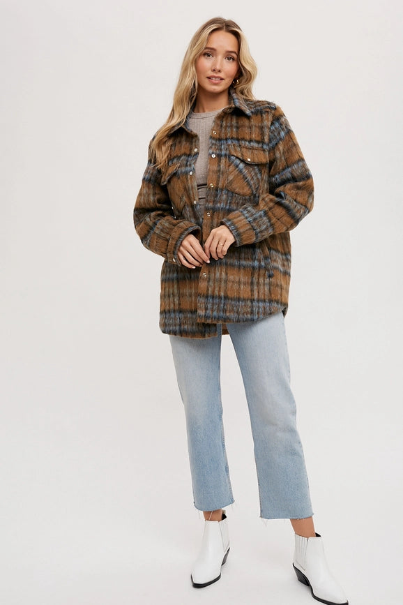 Brushed Flannel Plaid Shacket MOCHA COMBO