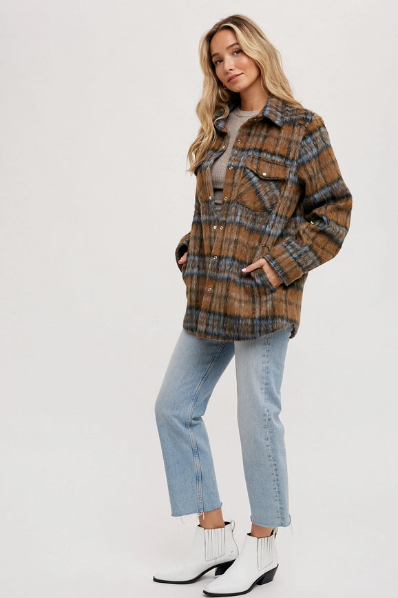 Brushed Flannel Plaid Shacket MOCHA COMBO