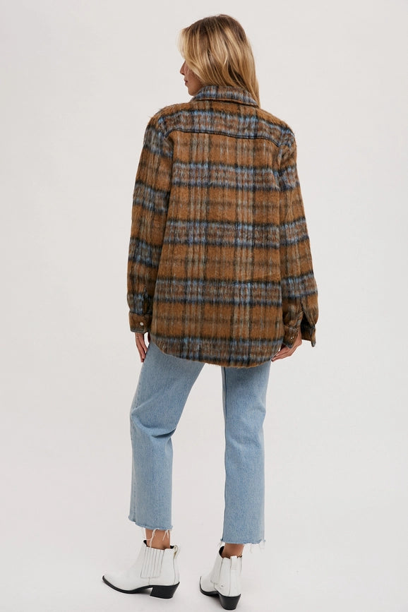 Brushed Flannel Plaid Shacket MOCHA COMBO