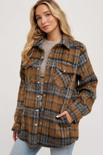 Brushed Flannel Plaid Shacket MOCHA COMBO