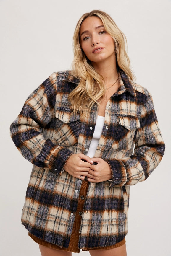 Brushed Flannel Plaid Shacket NAVY COMBO