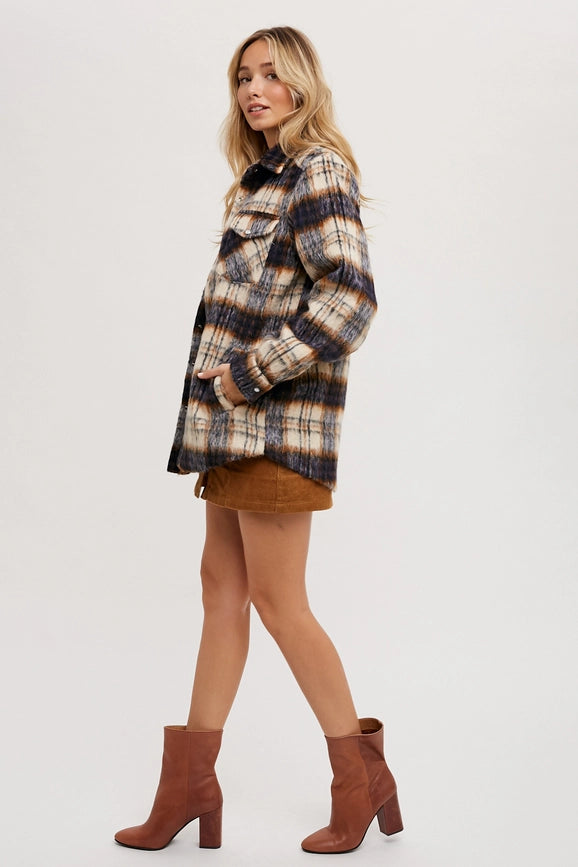 Brushed Flannel Plaid Shacket NAVY COMBO