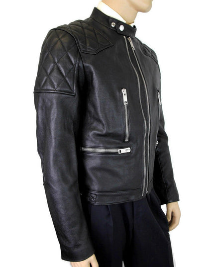 Burberry Men's Black Leather Diamond Quilted Biker Jacket