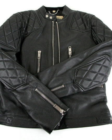 Burberry Men's Black Leather Diamond Quilted Biker Jacket