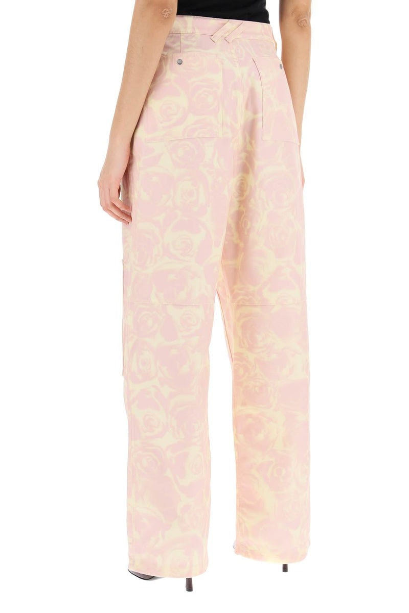 Burberry "rose print canvas workwear pants"-women > clothing > trousers-Burberry-Urbanheer