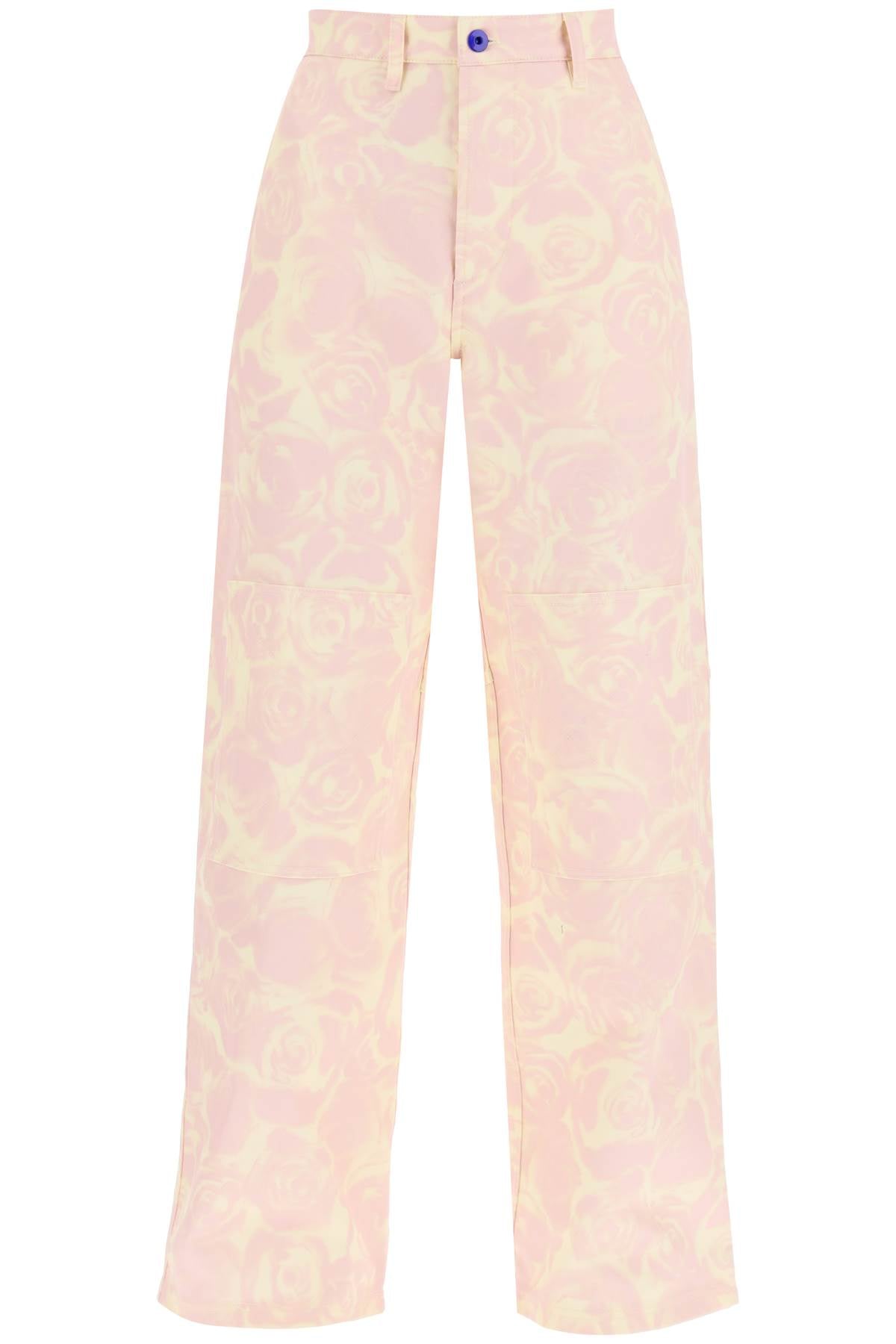 Burberry "rose print canvas workwear pants"-women > clothing > trousers-Burberry-Urbanheer