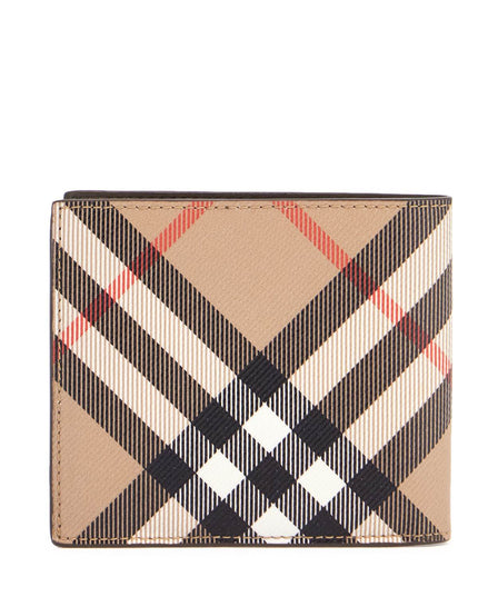 Burberry men's beige black red checkered zip wallet