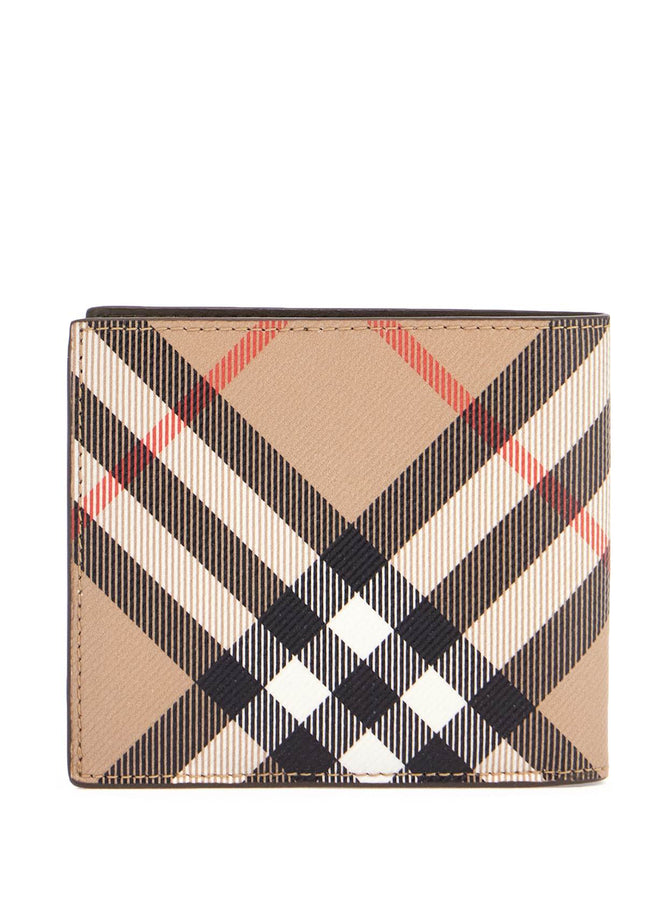 Burberry men's beige black red checkered zip wallet