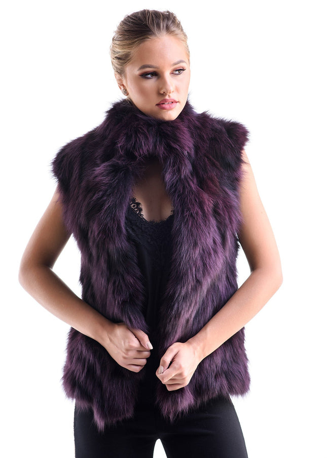 Burgundy Genuine Arctic Polar Fox Fur Vest-0