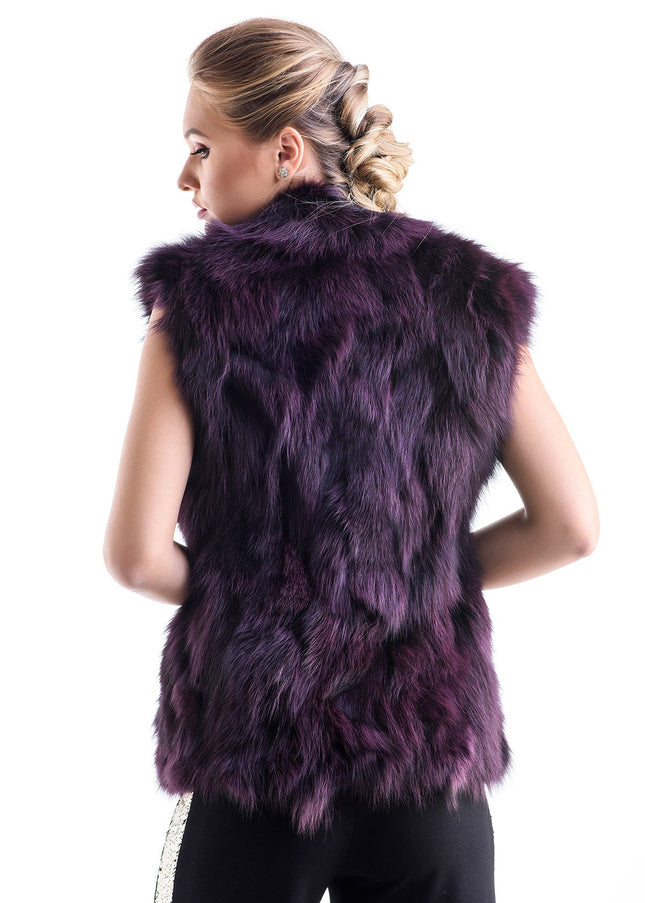 Burgundy Genuine Arctic Polar Fox Fur Vest-1