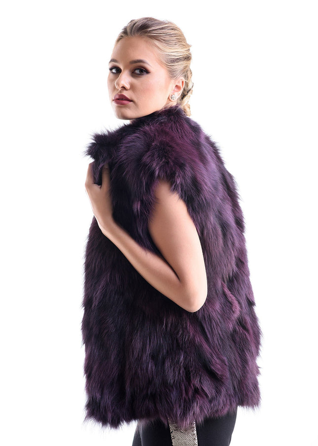 Burgundy Genuine Arctic Polar Fox Fur Vest-2