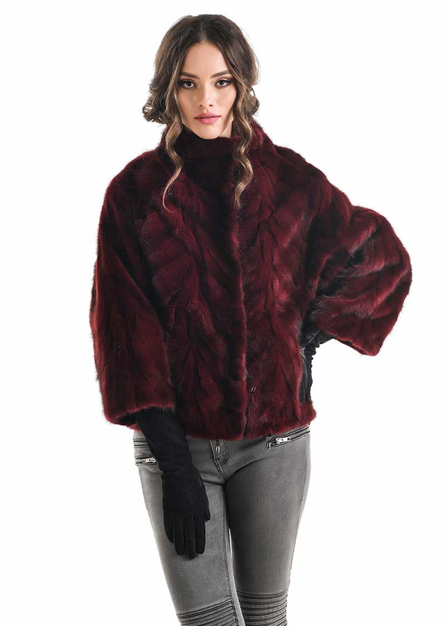 Burgundy Genuine Mink Fur Jacket-0