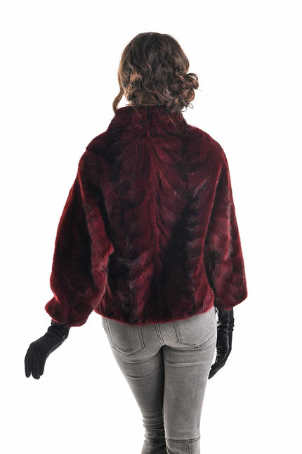 Burgundy Genuine Mink Fur Jacket-1