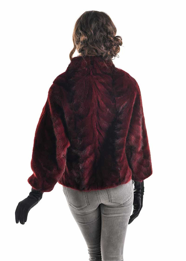 Burgundy Genuine Mink Fur Jacket-1