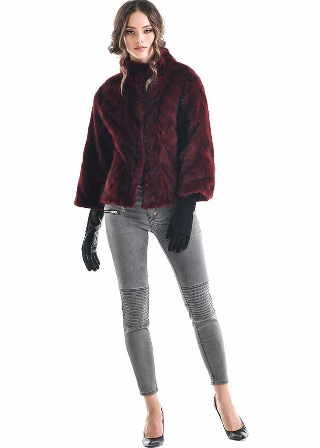 Burgundy Genuine Mink Fur Jacket-2