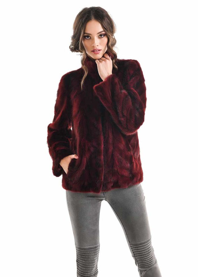 Burgundy Luxury Genuine Mink Fur Jacket-0