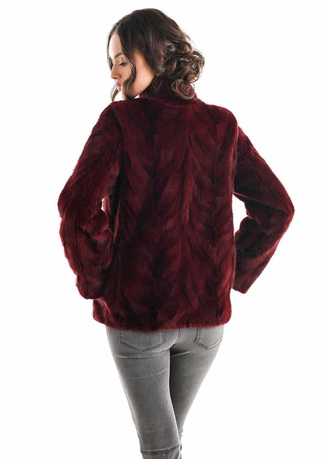 Burgundy Luxury Genuine Mink Fur Jacket-1