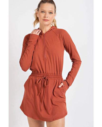 Butter 2 in 1 Longsleeves Romper with Hoodie DK Terracotta